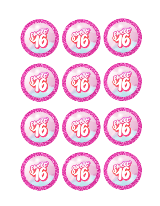 Eetbare print Sweetsixteen Thema Cupcakes