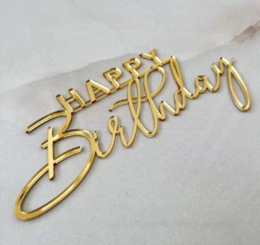 Happy Birthday Caketopper Acryl Goud (set 3)